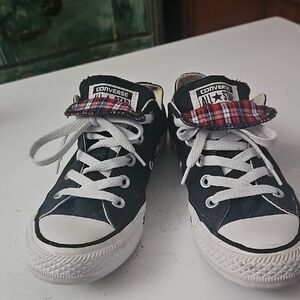 Converse Black Canvas Sneakers with Plaid Accent